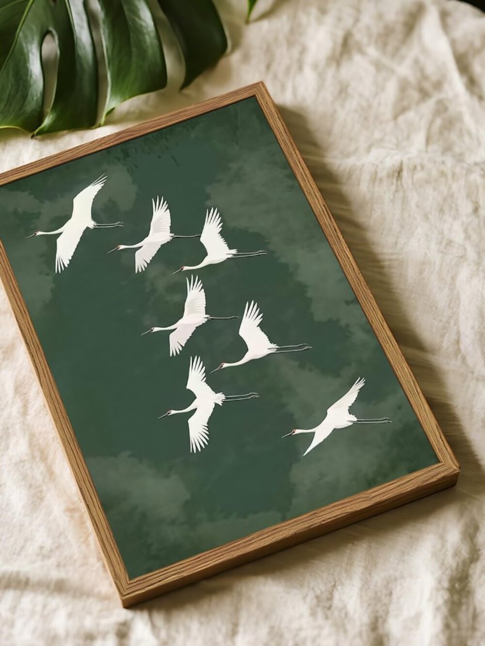 Framed Japanese Flying Cranes Wall Art, Vintage Bird Pictures Wall Decor Paintin - Picture 4 of 9